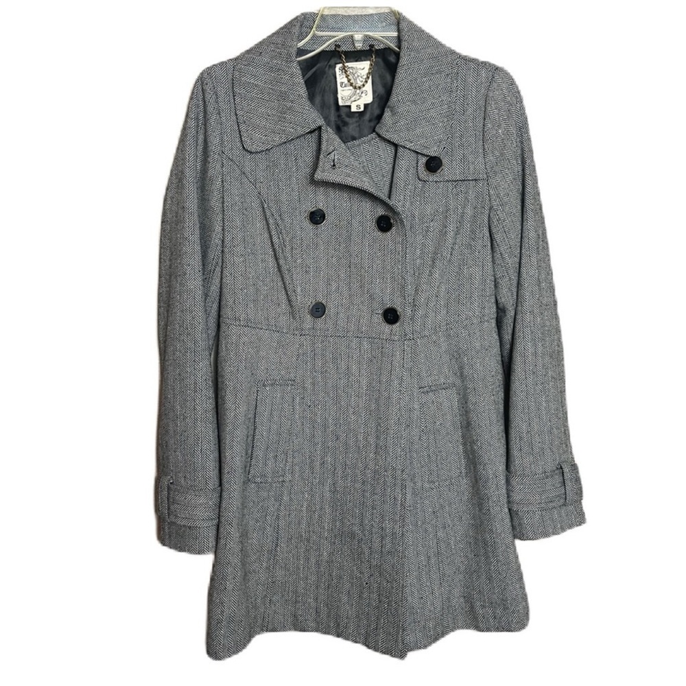 Women’s Wool Blend Anthropologie Herringbone pea coat Small‎ Academia preppy